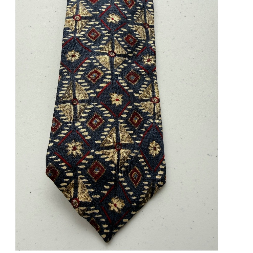 Vintage Graham & Lockwood London England Men's Silk Necktie Blue Geometric